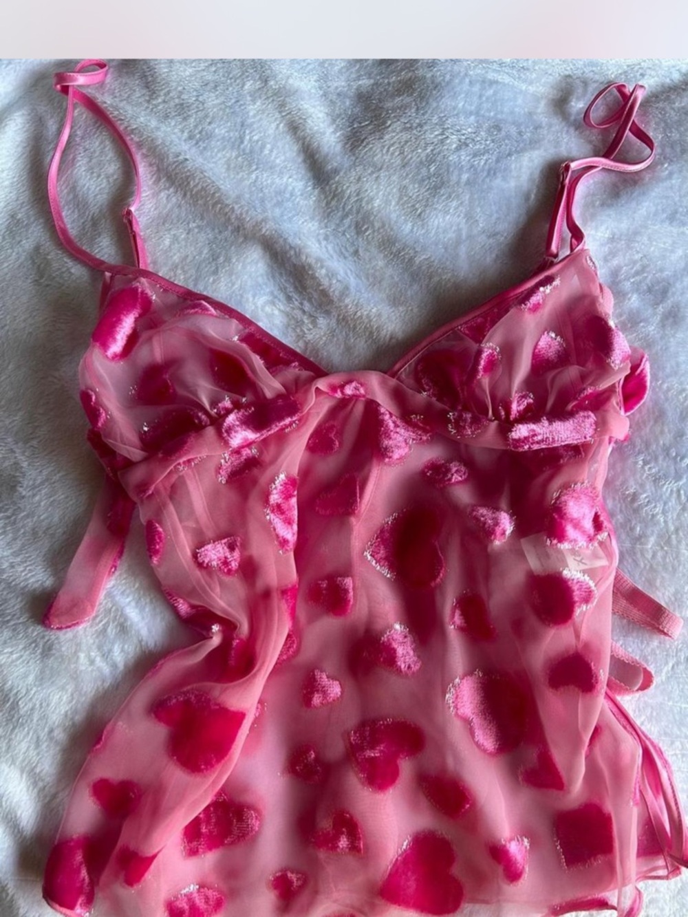 Shirley of Hollywood Pink Sheer Heart-Print Chemise